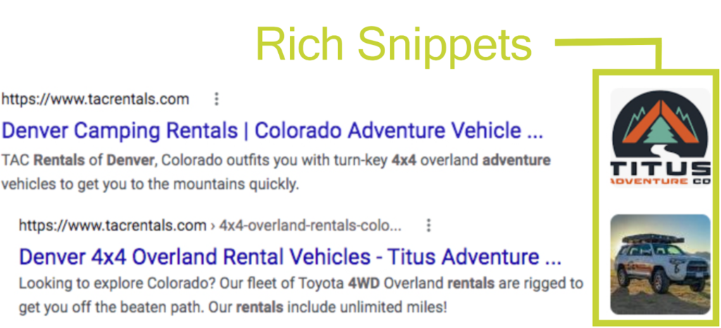 Local seo example of rich snippets from one of our denver colorado case studies