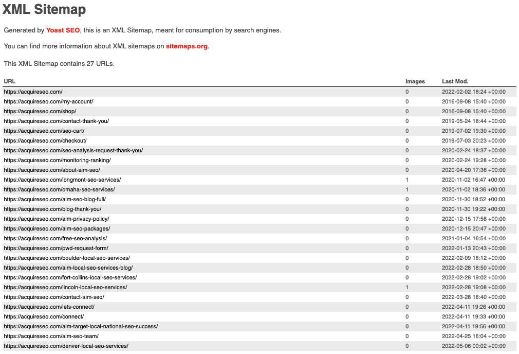 local xml sitemap for acquireseo in denver colorado