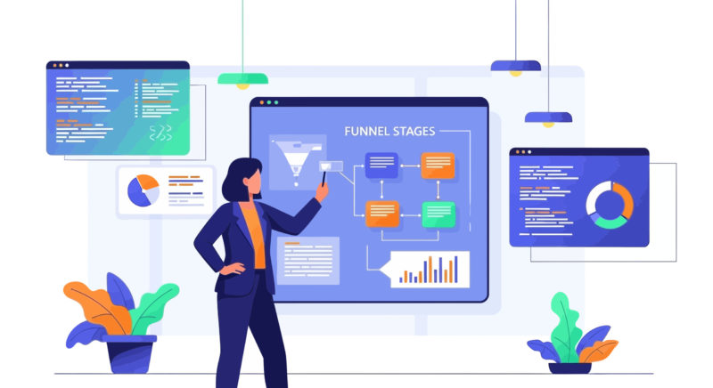 Digital marketing professional analyzing conversion funnel stages to fix CRO mistakes for small businesses and improve website performance.