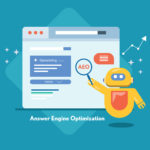 Answer Engine Optimization illustration showing AI search interface, highlighting strategies to optimize for AI search engines like Google SGE, ChatGPT, and Perplexity.