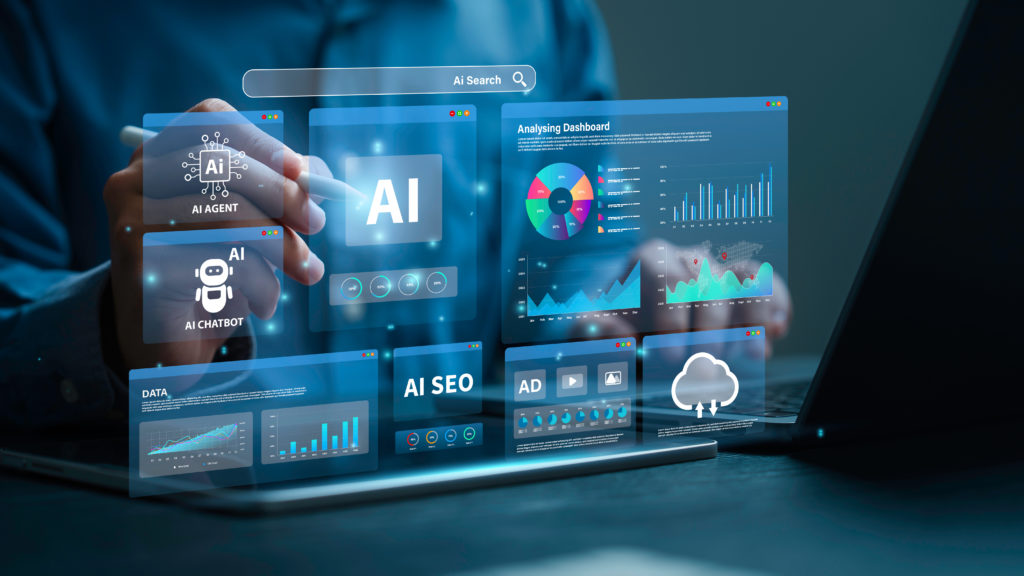 AI search analytics dashboard illustrating GEO and AEO strategies for improving AI search visibility and performance